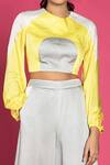 Buy_Vedika M_Yellow Satin Dyed Crop Top And Pant Set_Online_at_Aza_Fashions