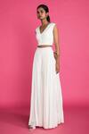 Vedika M White Silk V Neck Crop Top And Pant Set Online at Aza Fashions Vedika M_White Silk V Neck Crop Top And Pant Set_Online_at_Aza_Fashions