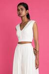 Buy Vedika M White Silk V Neck Crop Top And Pant Set Online at Aza Fashions Buy_Vedika M_White Silk V Neck Crop Top And Pant Set_Online_at_Aza_Fashions