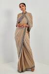 Rishi And Soujit Beige Organza, Crepe, Lycra Blouse Sweetheart Cape Pre-draped Saree And Set Online at Aza Fashions Rishi And Soujit_Beige Organza, Crepe, Lycra Blouse Sweetheart Cape Pre-draped Saree And Set _Online_at_Aza_Fashions
