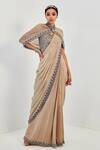 Buy Rishi And Soujit Beige Organza, Crepe, Lycra Blouse Sweetheart Cape Pre-draped Saree And Set Online at Aza Fashions Buy_Rishi And Soujit_Beige Organza, Crepe, Lycra Blouse Sweetheart Cape Pre-draped Saree And Set _Online_at_Aza_Fashions