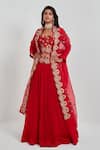 Buy_Rishi And Soujit_Red Raw Silk, Organza, Georgette Round Embroidered Bridal Lehenga Set _at_Aza_Fashions