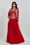 Rishi And Soujit_Red Raw Silk, Organza, Georgette Round Embroidered Bridal Lehenga Set _Online_at_Aza_Fashions