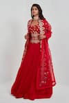 Buy_Rishi And Soujit_Red Raw Silk, Organza, Georgette Round Embroidered Bridal Lehenga Set _Online_at_Aza_Fashions