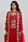 Rishi And Soujit_Red Raw Silk, Organza, Georgette Round Embroidered Bridal Lehenga Set _at_Aza_Fashions