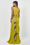 Shop_Rishi and Soujit_Yellow Crepe Embroidery Round Pre-draped Saree With Blouse  _at_Aza_Fashions