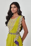 Buy_Rishi and Soujit_Yellow Crepe Embroidery Round Pre-draped Saree With Blouse  _Online_at_Aza_Fashions