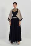 Rishi And Soujit_Black Georgette Embroidery Cape Open Jumpsuit Gathered And Set  _Online_at_Aza_Fashions