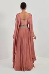 Shop_Rishi and Soujit_Pink Raw Silk Embroidery Bustier Square Throw Cape And Lehenga Set  _at_Aza_Fashions