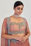 Rishi and Soujit_Pink Raw Silk Embroidery Bustier Square Throw Cape And Lehenga Set  _at_Aza_Fashions