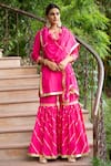 Buy_Maison Shefali_Pink Cotton Dupatta Kota Doria Embroidery Round Kurta And Sharara Set _at_Aza_Fashions