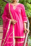 Maison Shefali_Pink Cotton Dupatta Kota Doria Embroidery Round Kurta And Sharara Set _at_Aza_Fashions