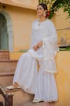 Buy_Maison Shefali_White Cotton Dupatta Kota Doria Embroidery Round Kurta And Sharara Set _at_Aza_Fashions