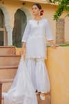 Maison Shefali_White Cotton Dupatta Kota Doria Embroidery Round Kurta And Sharara Set _Online_at_Aza_Fashions