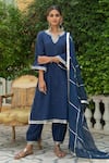 Maison Shefali_Blue Cotton Round Kurta Set _Online_at_Aza_Fashions