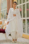 Buy_Maison Shefali_White Cotton Embroidery Round Kurta Set _at_Aza_Fashions