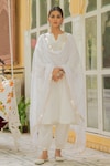 Maison Shefali_White Cotton Embroidery Round Kurta Set _Online_at_Aza_Fashions