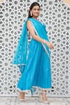 Maison Shefali_Blue Cotton Dupatta Kota Doria Embroidery V Neck Leheriya Anarkali With _Online_at_Aza_Fashions