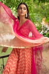 Buy_Maison Shefali_Peach Cotton Dupatta Kota Doria Embroidery V Neck Leheriya Anarkali With _Online_at_Aza_Fashions