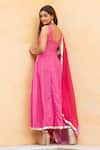 Shop_Maison Shefali_Pink Cotton Dupatta Kota Doria V Neck Leheriya Anarkali With _at_Aza_Fashions