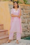 Buy_Maison Shefali_Pink Kurta Chanderi Pant Cotton Round And Set _at_Aza_Fashions