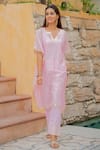 Shop_Maison Shefali_Pink Kurta Chanderi Pant Cotton Round And Set _at_Aza_Fashions