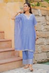 Buy_Maison Shefali_Blue Kurta Chanderi Pant Cotton Embroidery Round And Set _at_Aza_Fashions