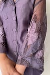 Chambray & Co._Purple Chanderi Tissue Embroidery V Neck Shirt _at_Aza_Fashions