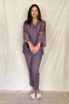 Buy_Chambray & Co._Purple Chanderi Tissue Embroidery V Neck Shirt With Pants _Online_at_Aza_Fashions