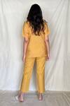 Shop_Chambray & CO._Yellow Chanderi Tissue, Vegan Silk V Neck Embroidered Shirt With Pants_at_Aza_Fashions