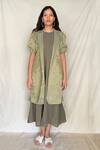 Buy_Chambray & CO._Green Chanderi Tissue, Vegan Silk Open Jacket _Online_at_Aza_Fashions
