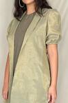 Shop_Chambray & CO._Green Chanderi Tissue, Vegan Silk Open Jacket _Online_at_Aza_Fashions