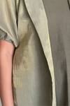 Chambray & CO._Green Chanderi Tissue, Vegan Silk Open Jacket _at_Aza_Fashions