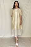 Buy_Chambray & CO._Beige Chanderi Tissue, Vegan Silk Open Jacket _at_Aza_Fashions