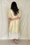 Shop_Chambray & CO._Beige Chanderi Tissue, Vegan Silk Open Jacket _at_Aza_Fashions