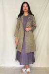 Buy_Chambray & CO._Purple Chanderi Tissue, Vegan Silk Open Jacket _at_Aza_Fashions