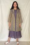 Shop_Chambray & CO._Purple Chanderi Tissue, Vegan Silk Open Jacket _Online_at_Aza_Fashions