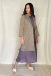 Chambray & CO. Purple Chanderi Tissue, Vegan Silk Dress Roundjacket Midi With Jacket Online at Aza Fashions Chambray & CO._Purple Chanderi Tissue, Vegan Silk Dress Roundjacket Midi With Jacket _Online_at_Aza_Fashions