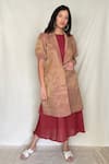 Buy_Chambray & CO._Beige Chanderi Tissue, Vegan Silk Open Jacket _at_Aza_Fashions