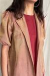 Chambray & CO._Beige Chanderi Tissue, Vegan Silk Open Jacket _at_Aza_Fashions