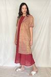 Buy_Chambray & CO._Red Chanderi Tissue, Vegan Silk Dress  Roundjacket  Open Midi With Jacket _Online_at_Aza_Fashions