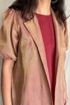 Chambray & CO._Red Chanderi Tissue, Vegan Silk Dress  Roundjacket  Open Midi With Jacket _at_Aza_Fashions