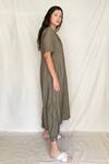 Chambray & CO._Green Chanderi Tissue, Vegan Silk V Neck Embroidered Tunic _Online_at_Aza_Fashions