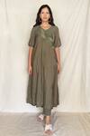 Shop_Chambray & CO._Green Chanderi Tissue, Vegan Silk V Neck Embroidered Tunic _Online_at_Aza_Fashions