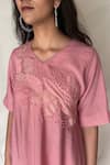 Chambray & Co._Pink Chanderi Tissue Embroidery V Neck Tunic _at_Aza_Fashions