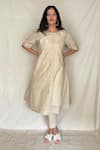 Buy_Chambray & Co._Beige Chanderi Tissue Embroidery Round Tunic With Pants _at_Aza_Fashions