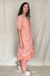 Chambray & CO._Pink Chanderi Tissue, Vegan Silk Tunic  V-neckjacket Embroidered With Jacket _Online_at_Aza_Fashions