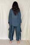 Shop_Chambray & Co._Blue Chanderi Tissue Embroidery Mandarin Collar Kaftan Tunic _at_Aza_Fashions