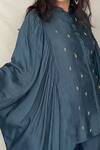Chambray & Co._Blue Chanderi Tissue Embroidery Mandarin Collar Kaftan Tunic _at_Aza_Fashions