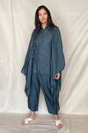 Buy_Chambray & Co._Blue Chanderi Tissue Embroidered Kaftan Tunic With Pants_at_Aza_Fashions